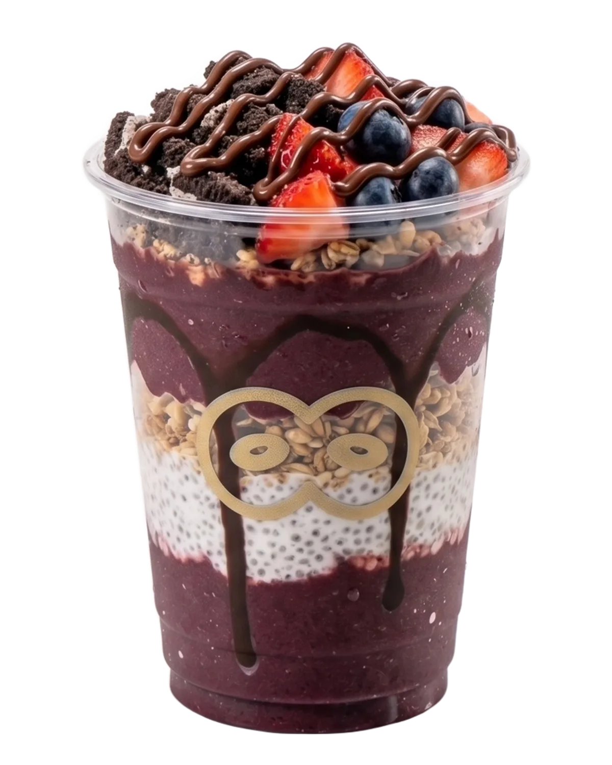 Hijack: Açaí-Cup mit Choco-Sauce, Schoko-Granola und Blaubeeren